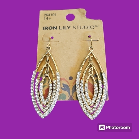 3/$30 IRON LILY STUDIO 2014 Rhinestone Holiday Marquis Dangle Hook Earrings - Picture 1 of 5